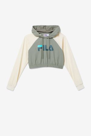 FILA Isha Cropped Hoodies Light Green / Grey,Womens Clothing | CA.QOCNFI587